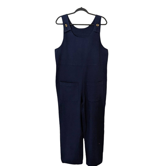 Navy Blue Loose Fit Cotton Jumper Romper with Pockets Size Small NWT - Picture 1 of 2